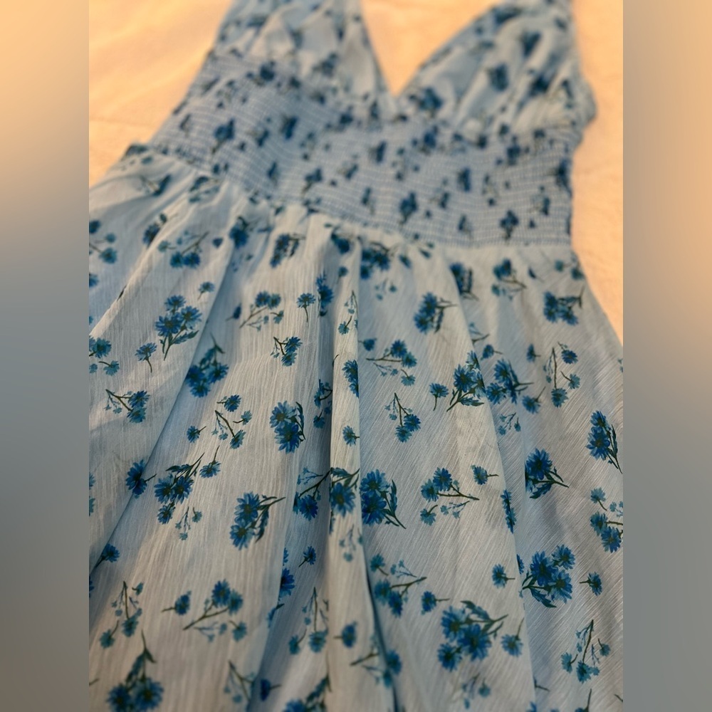 🦋 Urban Outfitters Sweet Escape Strappy Blue Floral Mini Dress - Picture 5 of 8